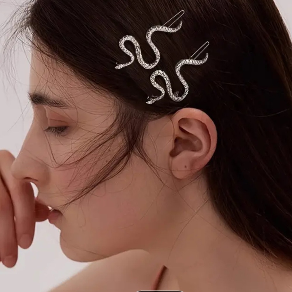 Snake silver hair pins silver tone set of 2 for women or girls Halloween idea